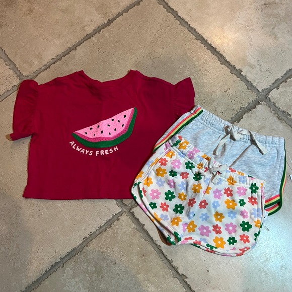 Old Navy Girls Toddler Girls 18-24M LOT Outfit Watermelon Top Floral Shorts Set - Picture 8 of 9